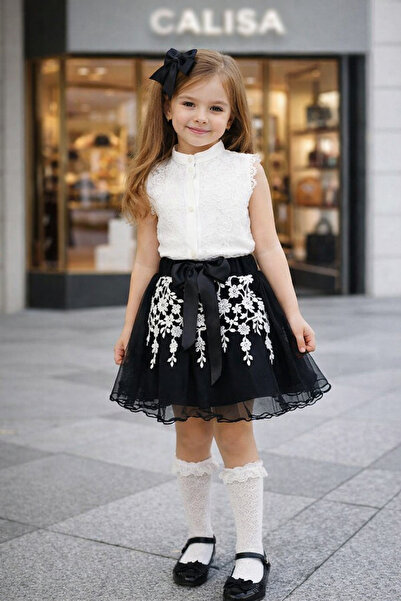 girls boys kids طقم تنورة سوداء للفتيات مكون من قطعتين |   كاليسا