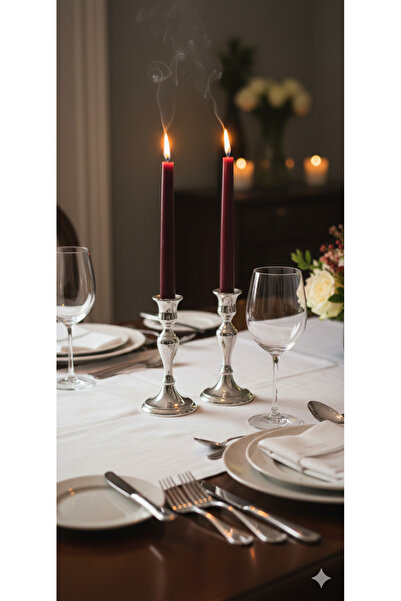 Gizemli Home 2 Li Bordo Antik Sütun Şamdan Mum