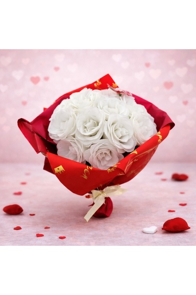 velve Buchet Glitter Roses cu 21 trandafiri decorativi premium, Alb