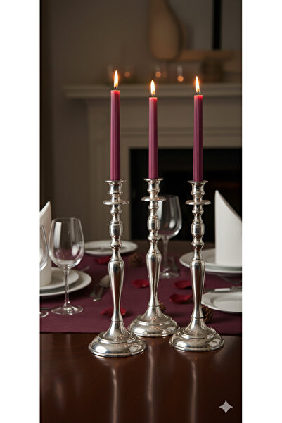 Gizemli Home 3 Lü Antik Sütun Şamdan Mum