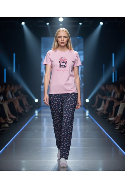 Aydoğan Дамски комплект пижама с къс ръкав от розова вискоза 240958