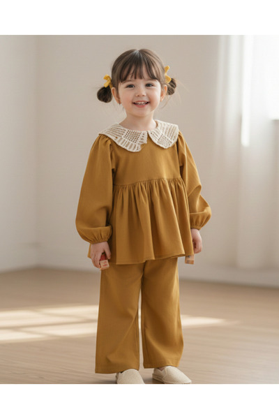 Ege Bebek Set de lenjerie sezonieră pentru fete, pantaloni largi, mâneci pepe...