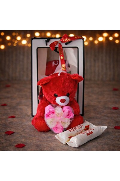 velve Special Valentine gift set, with teddy bear, soap roses and Raffaello p...