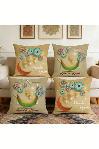 Yoawllty طقم أغطية وسائد رمضانية مكون من 4 قطع بنقوش فوانيس القمر، مناسب للأر...