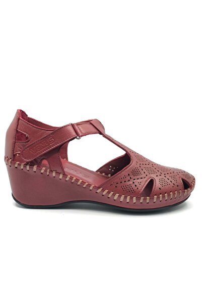 Venüs Linda Hakiki Deri Comfort Ortopedik Kadın Sandalet BORDO