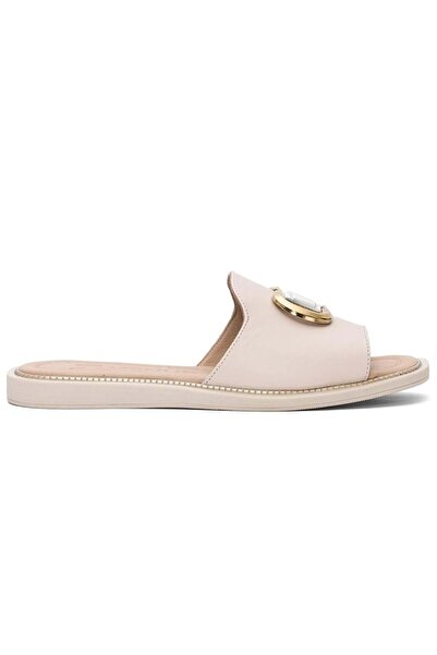 Venüs Drion Genuine Leather Women's Slippers Beige