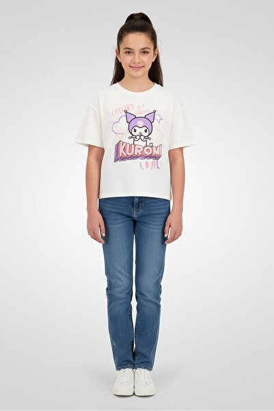 Disney X Kuromi Kids Girl Crew Neck Short Sleeve Graphic Print T-Shirt, Off W...