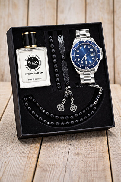 wesscollection Erkek Kol Saati Parfüm Tesbih ve Bileklik Seti