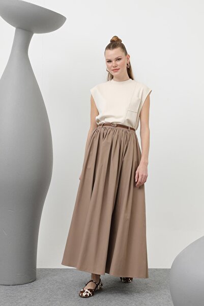 Loreen Women's Belted Long Skirt - 20611Etk - Mink
