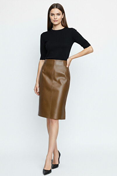 Deriderim Haki Elara Kroko Desenli Hakiki Deri Kalem Etek