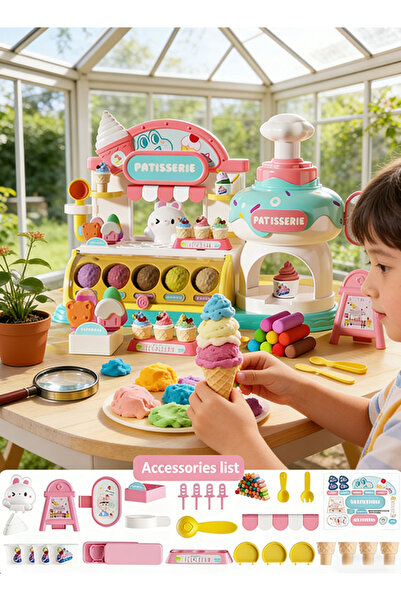 Generic آلة صنع الآيس كريم من الصلصال الملون - مجموعة مطبخ للأطفال