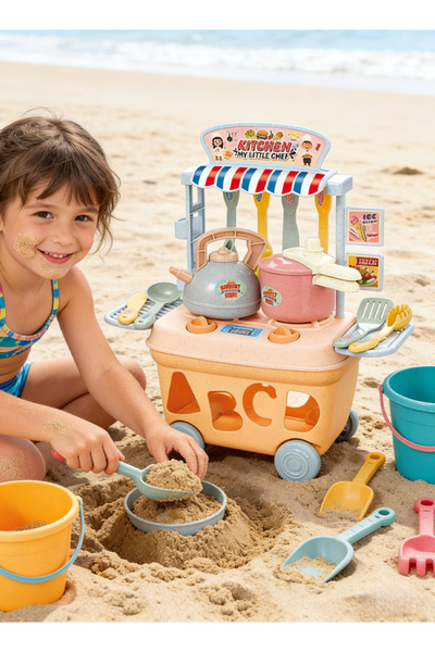 Aikenn Kids Kitchen Cart Toy Set with Ice Cream Cart & Cooking Utensils - Pre...