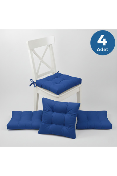 ALTINPAMUK 4'lü Gold Saks Mavisi Pofidik Sandalye Minderi Özel Dikişli Bağcık...