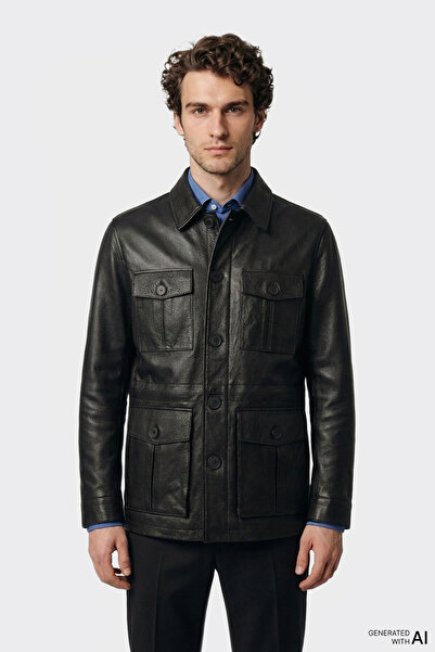 Elle Shoes Siyah Deri Erkek Ceket