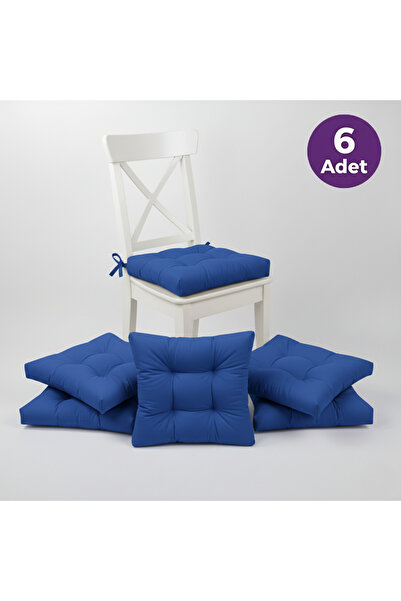 ALTINPAMUK 6'lı Gold Saks Mavisi Pofidik Sandalye Minderi Özel Dikişli 40x40cm