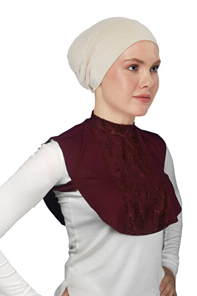 Altobeh Women's Combed Cotton Hijab Circle Collar Lace Collar - Claret Red