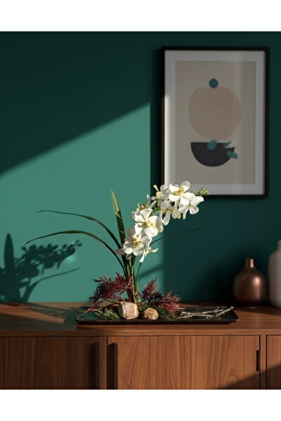 Flower Lüks Yapay Beyaz Phalaenopsis Orkide Aranjmanı | Şık Kavisli Kütük ve ...