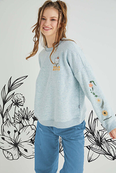 Hello Kitty Lisanslı Baskılı Kalın Oversize Fit Sweatshirt