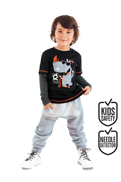Denokids Rhino Boy Black T-shirt Sweatpants Set