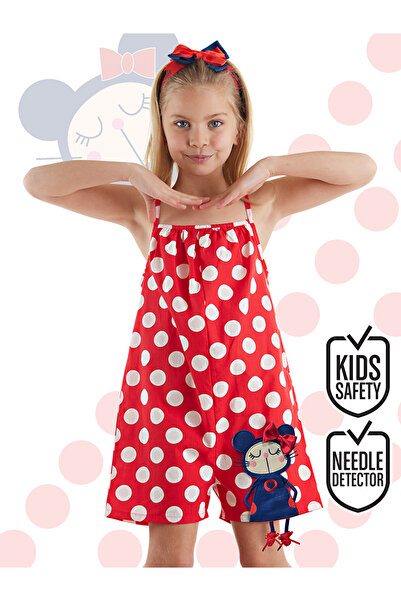 Denokids Red Polka Dot Girl's Woven Jumpsuit