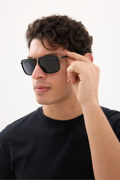 Chunky Frame نظارات شمسية مستقطبة بإطار أسود للجنسين من بورلز