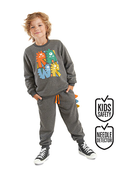 Denokids Boy's Winter Anthracite Tracksuit Set - Rawr Serrated