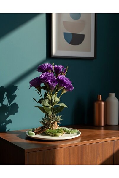 Flower Beyaz Yapay Çiçek Aranjmanı | Otantik Kütük ve Yosun Detaylı