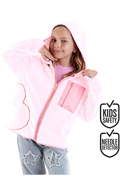 Denokids Girl's Pink Plush Coat with Heart Pocket