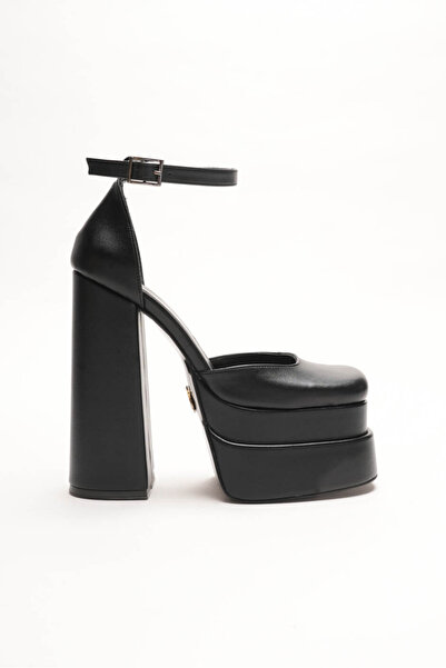 Ayakkabı Ateşi Pantofi de damă din piele neagră, cu platformă dublă, toc gros...