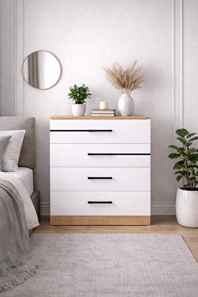 AZZURİ PİYANO 4 Çekmeceli Şifonyer - Draver Dresser ATLANTİK ÇAM-BEYAZ AZR-9070