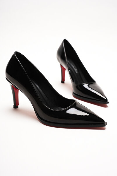 Ayakkabı Ateşi Pantofi de damă din piele neagră lacuită cu design ascuțit, cu...