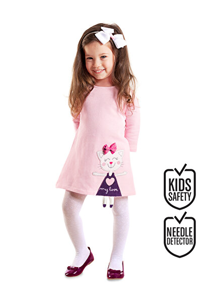 Denokids Fata - Rochie Roz Naughty Cat Print iarna cu mânecă lungă