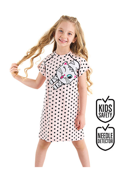 Denokids Καλοκαιρινό φόρεμα ροζ πουά Λευκή Γάτα - Κορίτσι