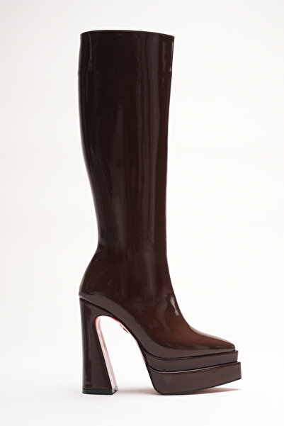 Ayakkabı Ateşi Γυναικείες μπότες με ψηλό τακούνι με διπλή πλατφόρμα με μυτερή...