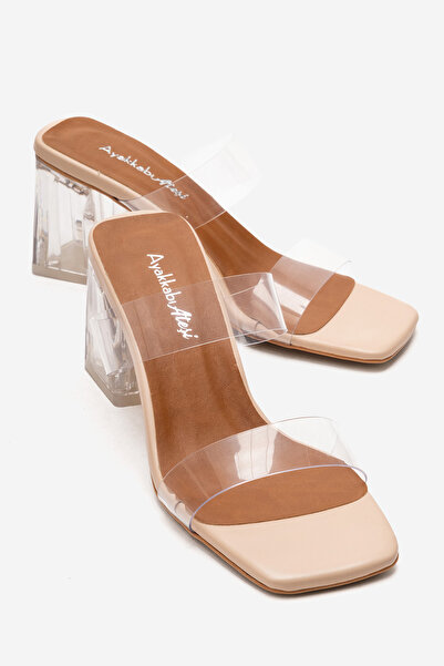 Ayakkabı Ateşi Women's Beige Skin Transparent Heeled Special Design Slippers ...