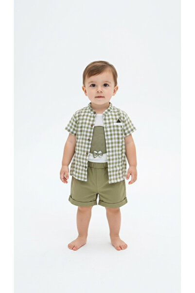 The-kid.co طقم سينار ثلاث قطع من القماش القطني - كاكي