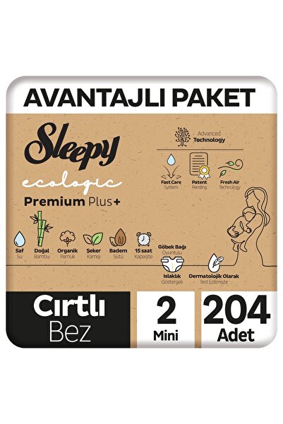 Sleepy Ecologic Premium Plus Avantajlı Paket Bebek Bezi 2 Numara Mini 204 Adet