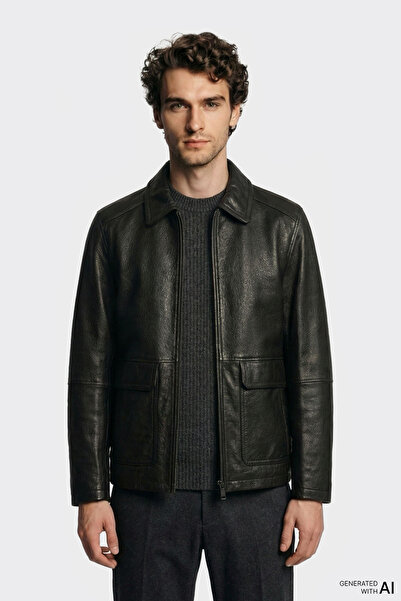 Elle Shoes Siyah Deri Erkek Ceket