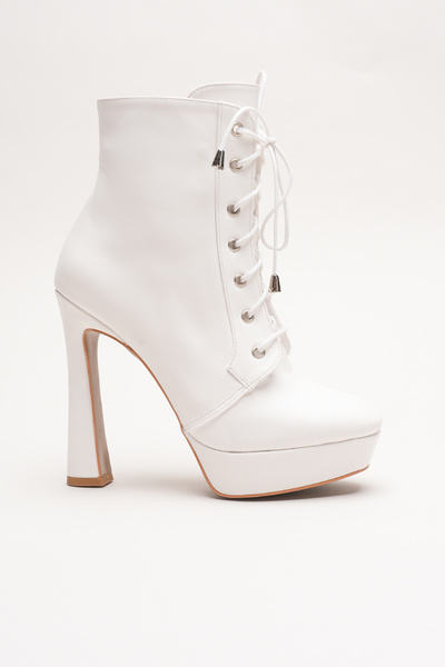 Ayakkabı Ateşi Дамски ботуши с връзки и цип, с висок ток, от виолетова и бяла...