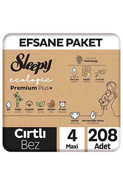 Sleepy Ecologic Premium Plus Efsane Paket Bebek Bezi 4 Numara Maxi 208 Adet