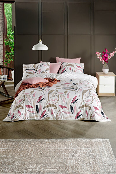 DemoHome Ranforce cotton double king size bed linen set MODERN TULIPS pink - ...