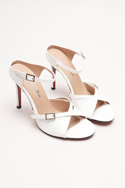 Ayakkabı Ateşi Γυναικεία παπούτσια με τακούνι με διπλό λουράκι Liona λευκό λο...