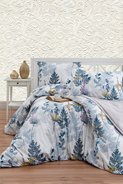 DemoHome Double king size bed linen set ranforce cotton BOTANICAL GARDEN whit...