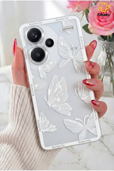 Fibaks Xiaomi Redmi Note 13 Pro Plus Kılıf Şeffaf Kelebek Tasarımlı Desenli K...