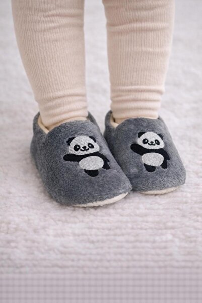 Büşra Sultan Ayakkabı & Çanta Çocuk Gri Panda Hayvan Figürlü Çocuk Panduf Kay...