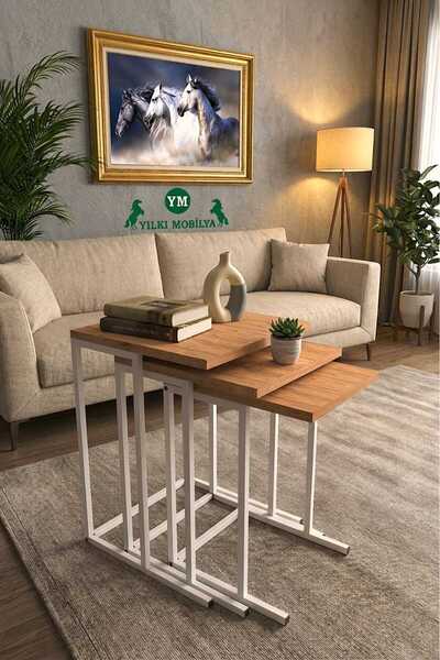 Yılkı Mobilya Yılkı C Üçlü C Sehpa Metal Beyaz Ayaklı