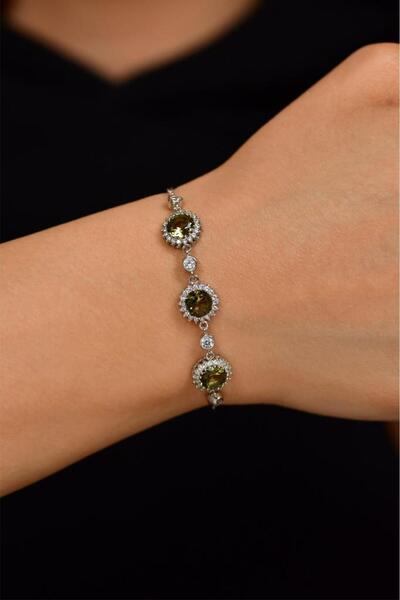 Roza Silver Zultanit Taşlı Rodyum 3 Sıra Yuvarlak Anturaj Gümüş Bileklik