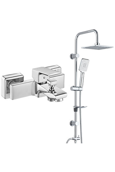 T MAY ECA Tiera Banyo Bataryası+T-MAY Banyo Belen Kare Tepe Duş Takımı Seti P...