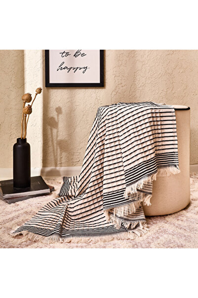 Evidea Soft Waffle Sofa Throw - Ecru / Black - 120X170 cm