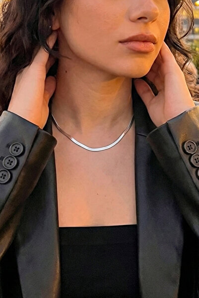 Duke Nickle Silver Flat Women's Steel Necklace with Italian Chain - Minimal a...